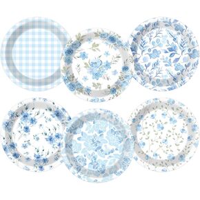 48Pcs Floral Paper Plates Pink Rose Party Decoration Disposable Vintage Flower Party Dinnerware Tableware Set Tea Party Dinner Plate for Birthday Wedding Baby Shower Party Supplies 7in