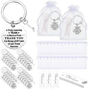 Kigeli 72 Pcs Thank You Gifts Bulk for Employee Appreciation Gifts 24 Coworkers Inspirational Keychains 24 White Organza Bags 24 Thank You Cards for Coworker Social Worker Christmas Favors