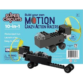 BYO Crazy Electric Racers 10-in-1 STEM Kit, Fan Launch Toy Building Block Set, 10 Different Action Racers, Motorized Fun, Great Science Project for Kids, Birthday Gift, Boys, Girls, 8+