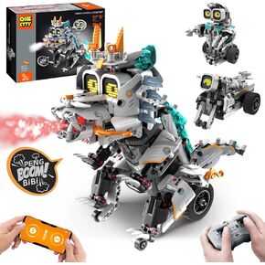 STEM Building Toys for Kids 6-14, Remote & APP Controlled 3in1 STEM Dinosaur Motorcycle Robot Building Kit for Kid with Music Spray, 646 Pcs Building Blocks Set Birthday Xmas Gift Ideas for Boys Girls