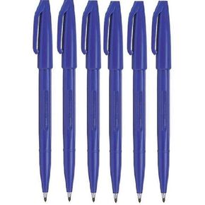Pentel Blue Original Sign Pen S520 Fibre Tip Marker Pens Colour Fineliner 2mm Nib 1mm Line Width (Pack of 6)