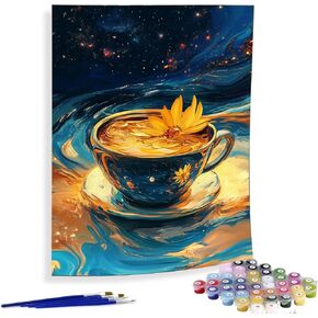 Diymood Paint by Numbers Kits for Adults Coffee, DIY Oil Painting Starry Sky Acrylic Paint by Number for Adults Beginner with Brushes for Home Wall Decor 16x20 inch