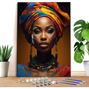 Reofrey Paint by Numbers Kit for Adults Africa- 40x50cm Canvas,Woman Paint by Number - Acrylic Paint Set - Relaxing DIY Art for Beginners & Experts - Home Wall Decoration