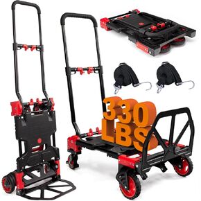 2-in-1 Folding Hand Truck with Retractable Handle, 330LBS Capacity Heavy Duty Hand Dolly, Collapsible Dolly Cart with Wheels for Luggage/Moving/Travel