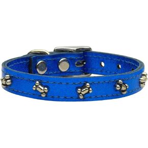 Mirage Pet Products Metallic Bone Leather Blue Metal Dog Collar, 14"