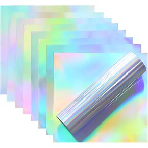 Holographic Permanent Vinyl - 9 Sheets 12"x12" Holographic Vinyl Permanent Multi Color - Easy Cut, Weed and Transfer for DIY Crafts Party Decor Car Decals