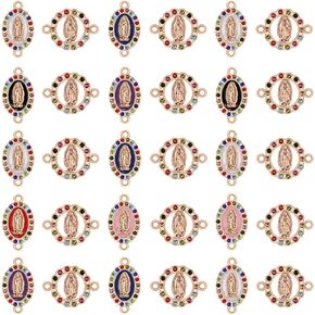 36Pieces Crystal La Virgen De Guadalupe Charms with Two Loops Metal Enamel Virgin Mary Pendants Links for DIY Mexican Bracelets Necklace Earring Jewelry Making
