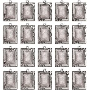 20Pcs Pendant Trays,Bezel Pendant Trays Blanks with Glass Cabochons for Pendants Making and DIY Jewelry Making(18×25mm)