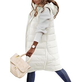 HEEKPEK Puffer Vest for Women Long Down Hooded Vest Womens Sleeveless Zip Up Jacket Winter Thick Coats with Pockets