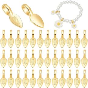 PH PandaHall 50pcs Glue on Bails Pendants, Golden Flat Pad Bails Charms Leaf Bails Pendants Small Pendant Bails Charms Connector Hanger Pendant Chain Bails for Earring Necklace Jewelry Making, 21x8mm