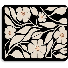 Floral Black Mouse Pad - Vintage Boho Floral Mousepad, Boho Flower Office Mouse Pad, Boho Floral Desk Mouse Pad, Boho Floral Decor, Boho Floral Gifts, Office Gifts for Coworkers, 9.5x8 Inches