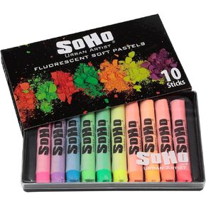 مجموعة SoHo Urban Artist الناعمة من 10 ألوان نيون فلورية ساطعة، أعواد باستيل نابضة بالحياة للفنون والرسم والمزج والطبقات والتظليل