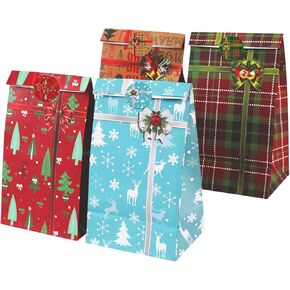 Juweked 24Pcs Christmas Gift Bags Paper with Christmas Stickers Holiday Gift Bags Xmas Gift Bags Christmas Party Favors Christmas Treat Bags Christmas Candy Bags Christmas Goodie Bags Christmas Decor