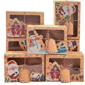 12 Pack Christmas Cookie Boxes with Window, Kraft Cupcake Boxes Food Packaging Containers Large Holiday Bakery Gift Boxes for Gift Giving Christmas Party Favor
