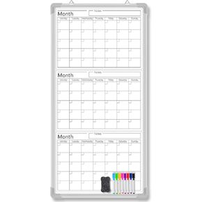 Lincia 36 x 18 Magnetic 3 Month Dry Erase Calendar for Wall Undated Vertical Dry Erase Wall Calendar Planner Aluminum Frame Whiteboard Calendar for Home School Office Projects Wall Fridge