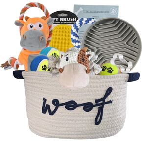 New Puppy Gift Basket - Premium Puppy Starter Kit and Dog Gift Basket with Dog Toys - Perfect Doggie Birthday Gifts and Puppy Necessities with Pet Toy Basket.