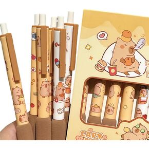 6 Pcs Cute Retractable Pens Cartoon Capybala Gel Ink Pen 0.5mm Black Ink Pen Soft Grip Writing Pens Aesthetic Pens Office School Supplies for Girls Boys Women Men (6Pcs Capybara)