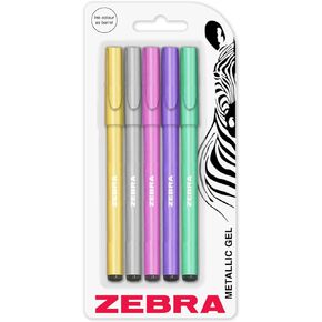 Zebra ZGE Gel Ink Stick Pens - Metallic Barrel - 0.7mm - Pack of 5 Assorted Colours