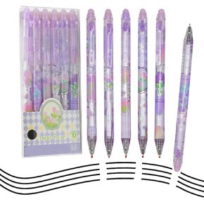Maydahui 12 Pcs Erasable Gel Pens Cute Tulip Pens Retractable Romantic Purple Tulip Flower Floral Print Pens Black Ink For Girls Women School Office Birthday Party Gift