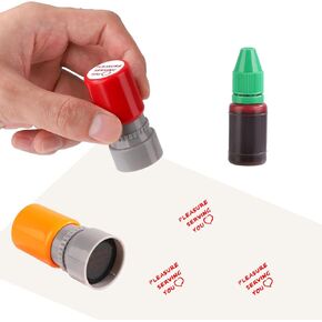 2pcs Pleasure Serving You Stamps with 1 Bottle Refill Ink, Teacher Stamp Self-Inking Stamp Server Stamps for Checks Stationery Stamp Self Ink Stamp for Service Work (Pink, Orange)