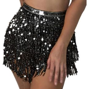 Women's Sequin Fringe Skirt Wrap Belly Dance Hip Scarf Rave Party Belts Skirts Red