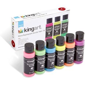 KINGART Studio Acrylic Craft Paint, Fluorescent 6 Piece (506F-6C)