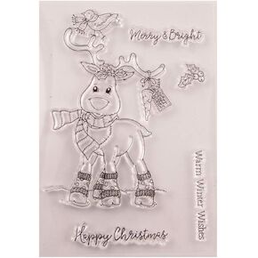 Merry Christmas Elk Deer Warm Winter Wishes Clear Stamps for Christmas Cards Making Decoration Clear Stamps or Scrapbooking Paper Craft Tools