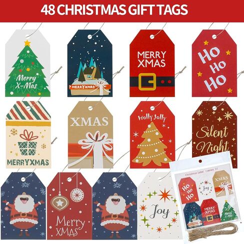woric 16 Extra Large Christmas Gift Paper Bags with Handles, 48 Christmas Gift Tags, 20x15x7 Inch Large Xmas Gift Bags for Wrapping Presents Party Supplies Stocking Stuffers in Saudi Arabia