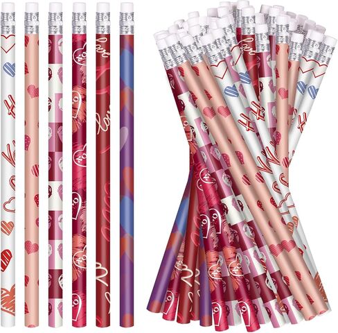 Valentines Pencils Valentine's Day Pencils Bulk Holiday Pencils with Erasers Pencils for Valentine’s Day Party Supplies, 6 Style (72) in Kuwait