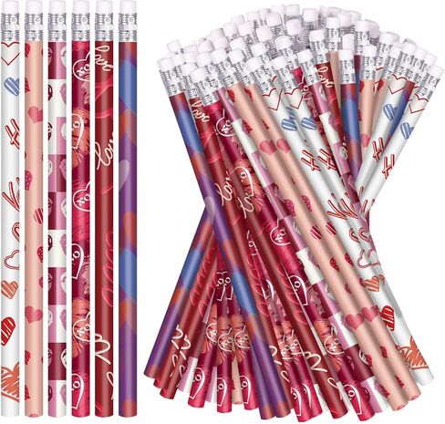 Valentines Pencils Valentine's Day Pencils Bulk Holiday Pencils with Erasers Pencils for Valentine’s Day Party Supplies, 6 Style (72) in Kuwait
