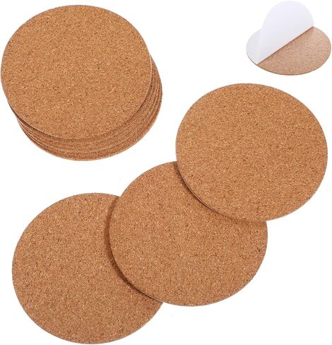 24Pcs Self-Adhesive Cork Sheets for Coasters, Thin Cork Backing Sheets 4 Inch Round Cork Board for DIY Crafts Soft and Flexible Backing Cork Tiles for Office School and Home in Saudi Arabia