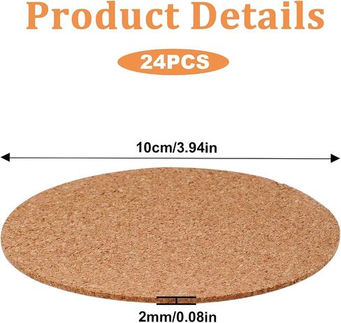 24Pcs Self-Adhesive Cork Sheets for Coasters, Thin Cork Backing Sheets 4 Inch Round Cork Board for DIY Crafts Soft and Flexible Backing Cork Tiles for Office School and Home in Saudi Arabia