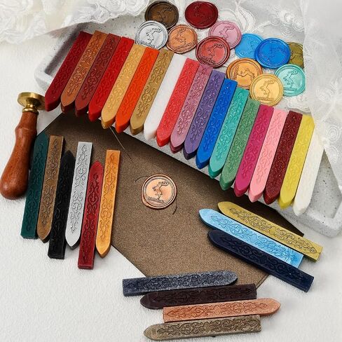 مجموعة من 32 قطعة من مجموعات عصا الشمع الرجعية بدون فتيل بألوان متعددة لأختام الطوابع المعدنية لدعوة الزفاف in Kuwait