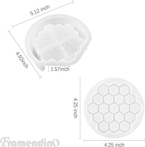 Framendino, 5 Pack Honeycomb Coaster Silicone Resin Molds Set with Organizer Box Silicone Bee Epoxy Resin Coaster Making Kit Molds Tray for DIY Resin Crafts Coffee Cup Tray Cup Mats Home Decoration in Saudi Arabia