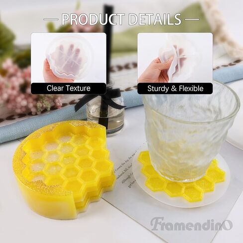 Framendino, 5 Pack Honeycomb Coaster Silicone Resin Molds Set with Organizer Box Silicone Bee Epoxy Resin Coaster Making Kit Molds Tray for DIY Resin Crafts Coffee Cup Tray Cup Mats Home Decoration in Saudi Arabia