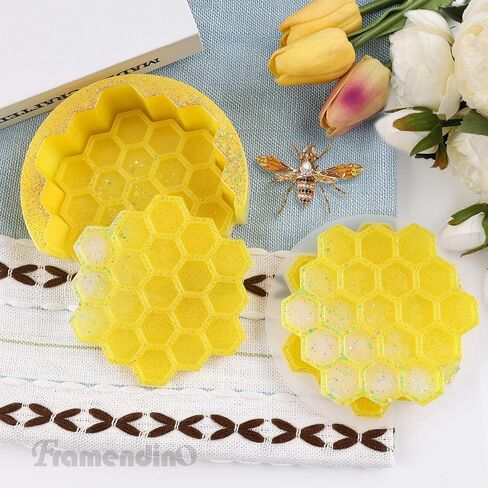 Framendino, 5 Pack Honeycomb Coaster Silicone Resin Molds Set with Organizer Box Silicone Bee Epoxy Resin Coaster Making Kit Molds Tray for DIY Resin Crafts Coffee Cup Tray Cup Mats Home Decoration in Saudi Arabia
