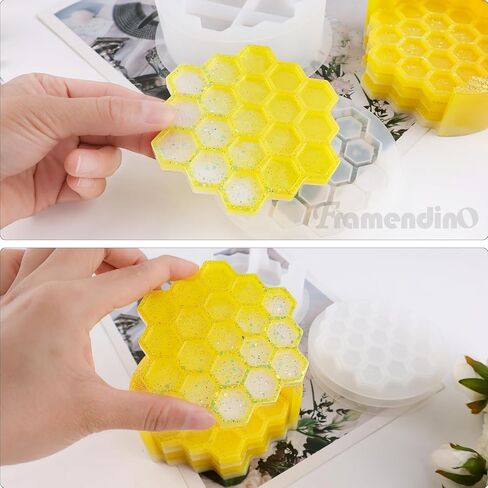 Framendino, 5 Pack Honeycomb Coaster Silicone Resin Molds Set with Organizer Box Silicone Bee Epoxy Resin Coaster Making Kit Molds Tray for DIY Resin Crafts Coffee Cup Tray Cup Mats Home Decoration in Saudi Arabia