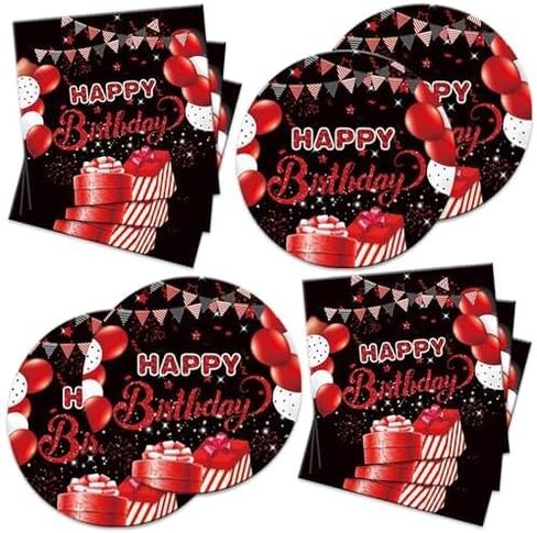 40Pcs Red and Black Birthday Party Decorations, Include Plates,Napkins For 20 Guests,Red and Black Birthday Party Supplies For Boys And Girls in Saudi Arabia