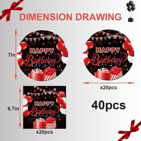 40Pcs Red and Black Birthday Party Decorations, Include Plates,Napkins For 20 Guests,Red and Black Birthday Party Supplies For Boys And Girls in Saudi Arabia