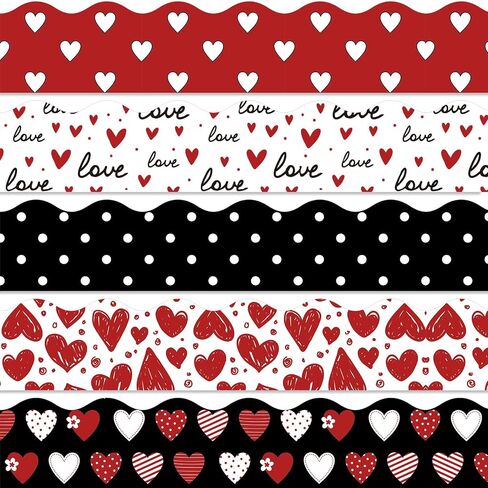Whaline 69Ft Valentine's Day Bulletin Board Borders Red Black Love Heart Self-Adhesive Border Trim for Anniversary Wedding Classroom Office Decor in Saudi Arabia