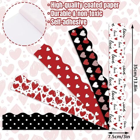 Whaline 69Ft Valentine's Day Bulletin Board Borders Red Black Love Heart Self-Adhesive Border Trim for Anniversary Wedding Classroom Office Decor in Saudi Arabia