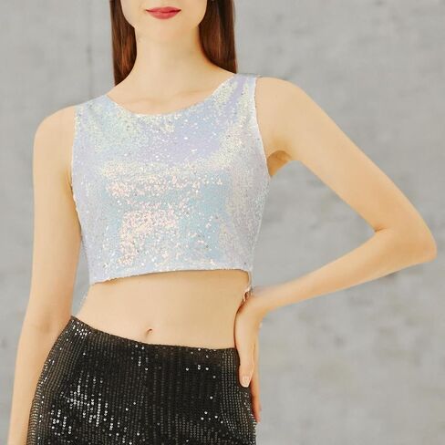 Coucoland Cropped Tank Top for Women - Womens Summer Sparkle Sequin Glitter Slimming Tops Camisole Trendy in Saudi Arabia
