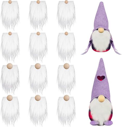 12 Pcs Gnome Beard Faux Fur Fabric Precut Gnomes Beards for Crafting Handmade Dwarf Beard with 12 Pcs Unfinished Wood Balls for Gnome Nose and DIY Christmas Halloween Easter Party Cosplay Decor(White) in Saudi Arabia