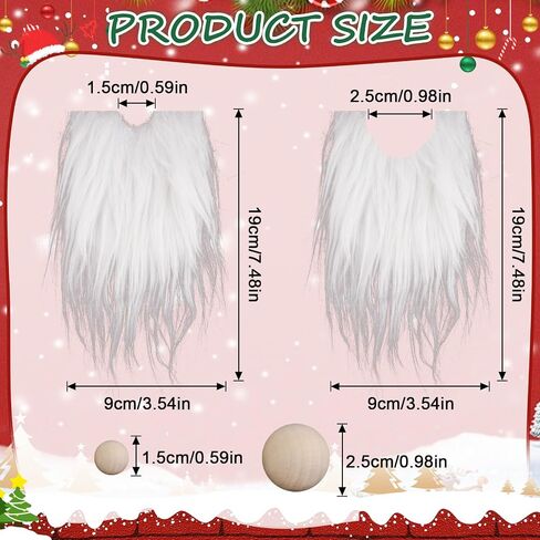 12 Pcs Gnome Beard Faux Fur Fabric Precut Gnomes Beards for Crafting Handmade Dwarf Beard with 12 Pcs Unfinished Wood Balls for Gnome Nose and DIY Christmas Halloween Easter Party Cosplay Decor(White) in Saudi Arabia