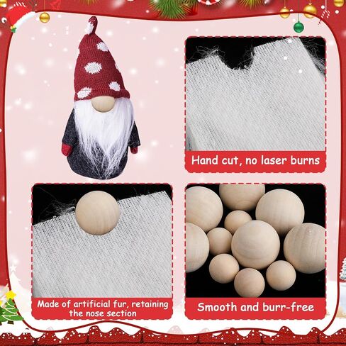 12 Pcs Gnome Beard Faux Fur Fabric Precut Gnomes Beards for Crafting Handmade Dwarf Beard with 12 Pcs Unfinished Wood Balls for Gnome Nose and DIY Christmas Halloween Easter Party Cosplay Decor(White) in Saudi Arabia