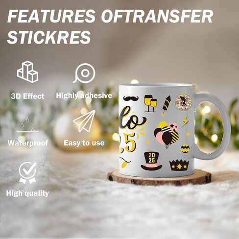 Happy New Year UV DTF - 8 Sheets Hello 2025 Uvdtf Tumbler Wraps for 16 oz Glass Water Bottle, Cheers to 2025 Black Gold Fireworks Transfer Stickers DIY Coffee Cups Craft Decor for Home Party in Saudi Arabia