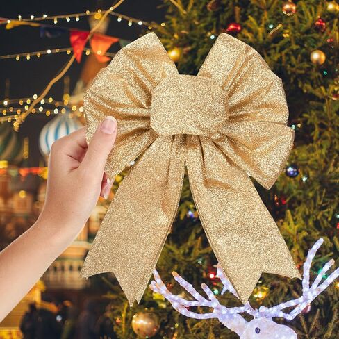 Gold Christmas Ribbon Wired, Gold Glitter Ribbon for Christmas Tree 2.5 Inch, 15 Yards Sparkle Wired Ribbon for Gift Wrapping, Tree Bows, Wreaths, Holiday Party Decor, Topper Bow, Wedding Garland in Kuwait