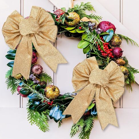 Gold Christmas Ribbon Wired, Gold Glitter Ribbon for Christmas Tree 2.5 Inch, 15 Yards Sparkle Wired Ribbon for Gift Wrapping, Tree Bows, Wreaths, Holiday Party Decor, Topper Bow, Wedding Garland in Kuwait