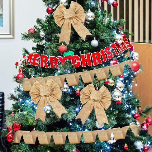 Gold Christmas Ribbon Wired, Gold Glitter Ribbon for Christmas Tree 2.5 Inch, 15 Yards Sparkle Wired Ribbon for Gift Wrapping, Tree Bows, Wreaths, Holiday Party Decor, Topper Bow, Wedding Garland in Kuwait