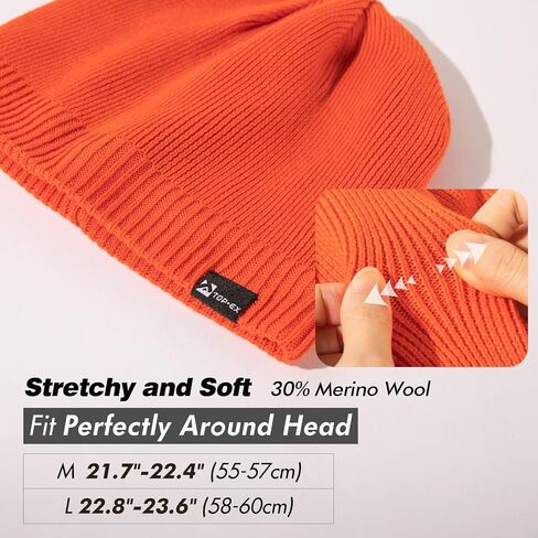 TOP-EX L/XL/XXL Waterproof Merino Wool Blend Beanie Fleece Lined Hat for All-Weather Winter Warm in Saudi Arabia